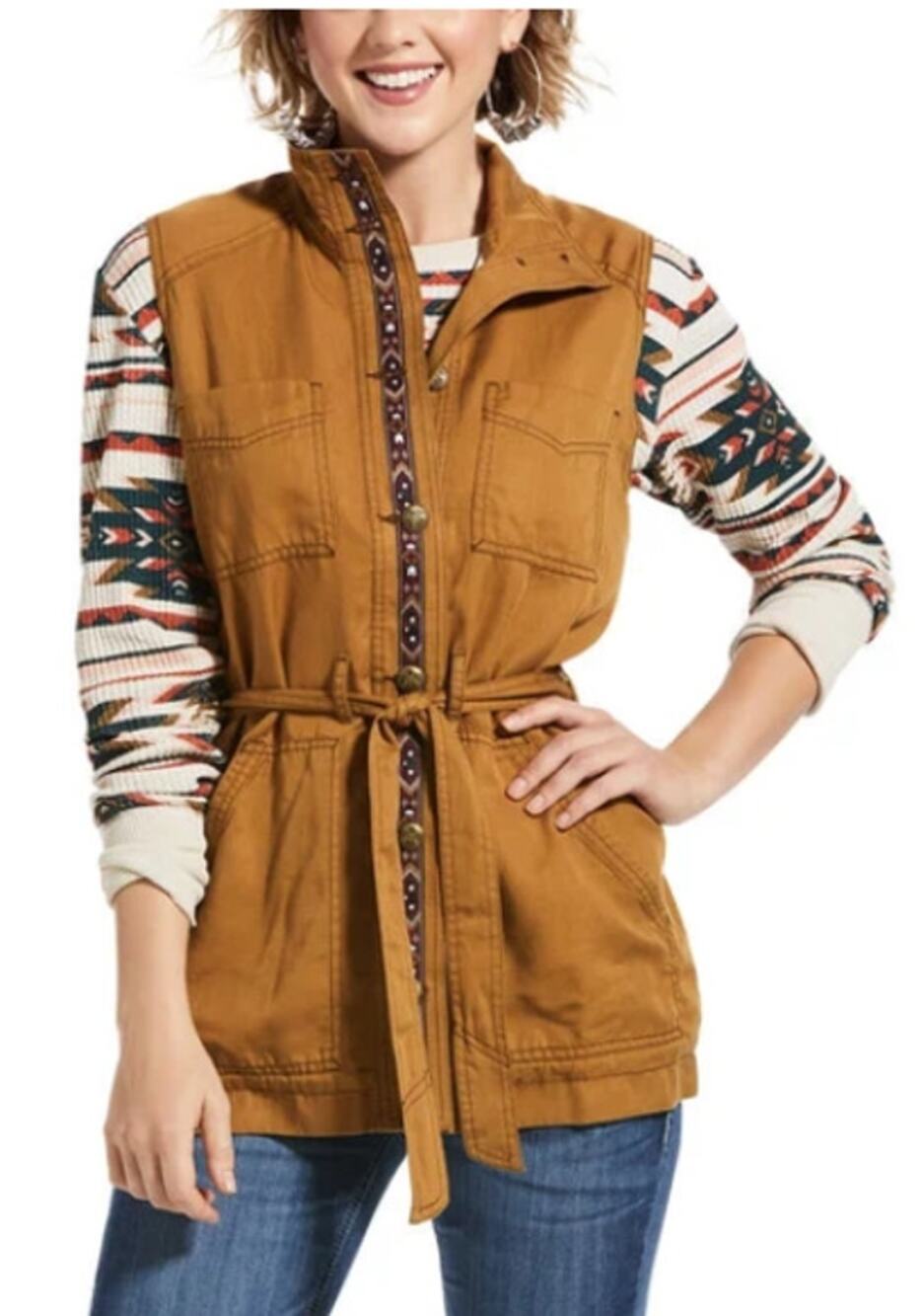 Ariat First Rodeo Vest Women's Large Mustard Yellow Cotton Southwestern Western